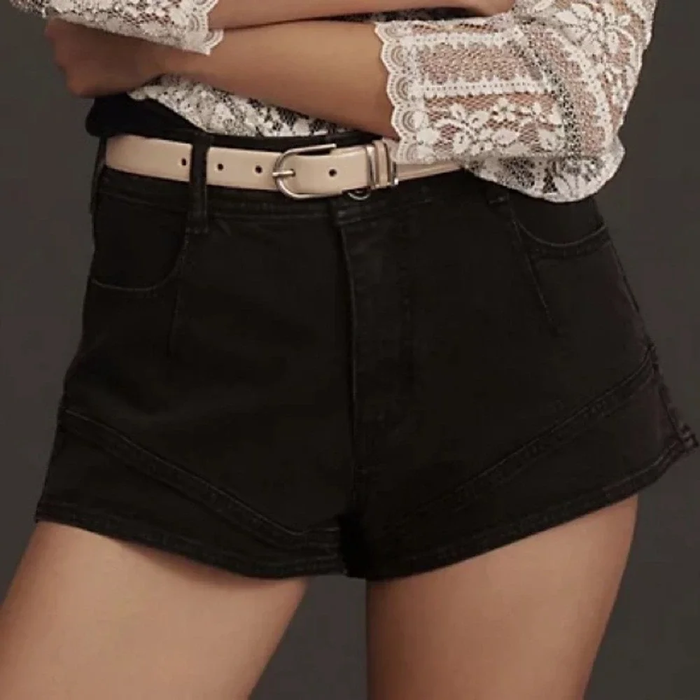 Pilcro‎ Anthropologie NWT Black Denim Shorts Micro Cuffed Sz 29 High Cut